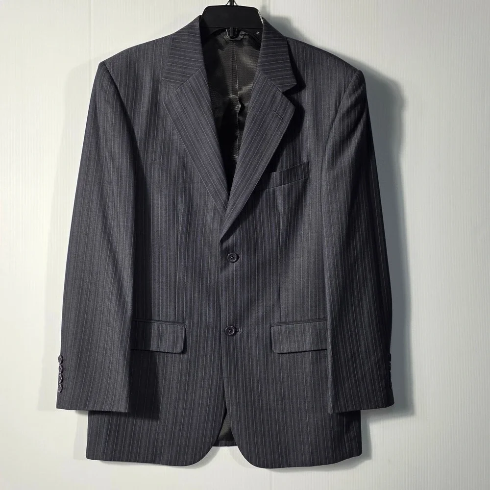 Mens Charcoal Grey Pinstripe Two Button Blazer Jacket Designed in Italy Size 40R